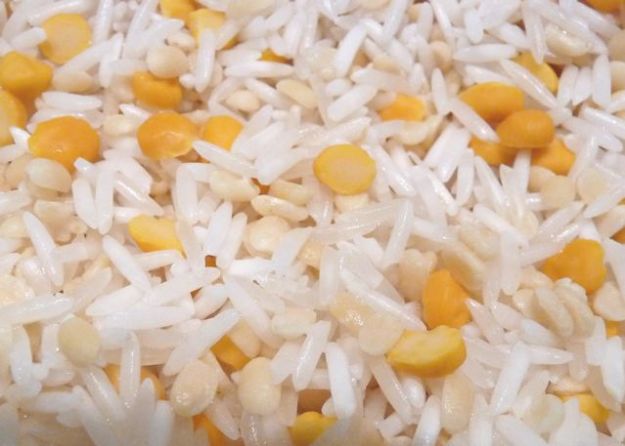Washed rice and dal