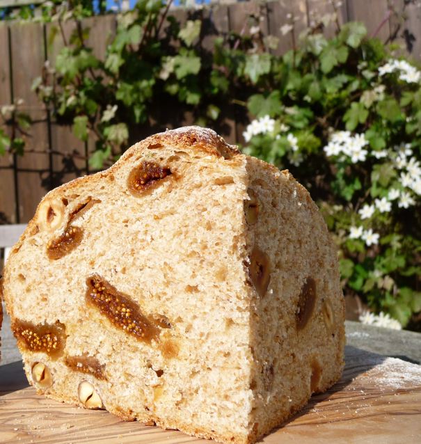 A hunk of hazelnut and fig bread