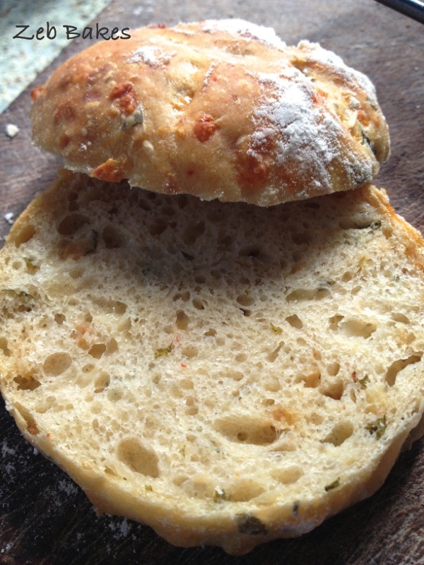 Crumb shot of cheese and crispy onion rolls
